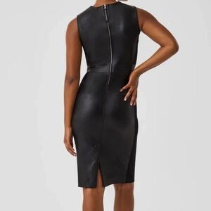 SPANX Women's Black Leather-Like Mixed-Media Sheath Pencil Little Black Dress LG